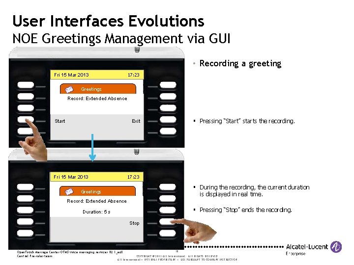 User Interfaces Evolutions NOE Greetings Management via GUI • Recording a greeting 17: 23