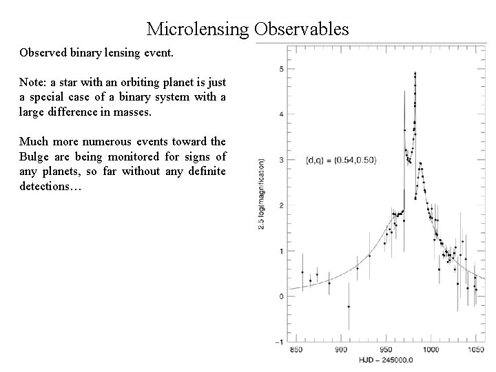 Microlensing Observables Observed binary lensing event. Note: a star with an orbiting planet is