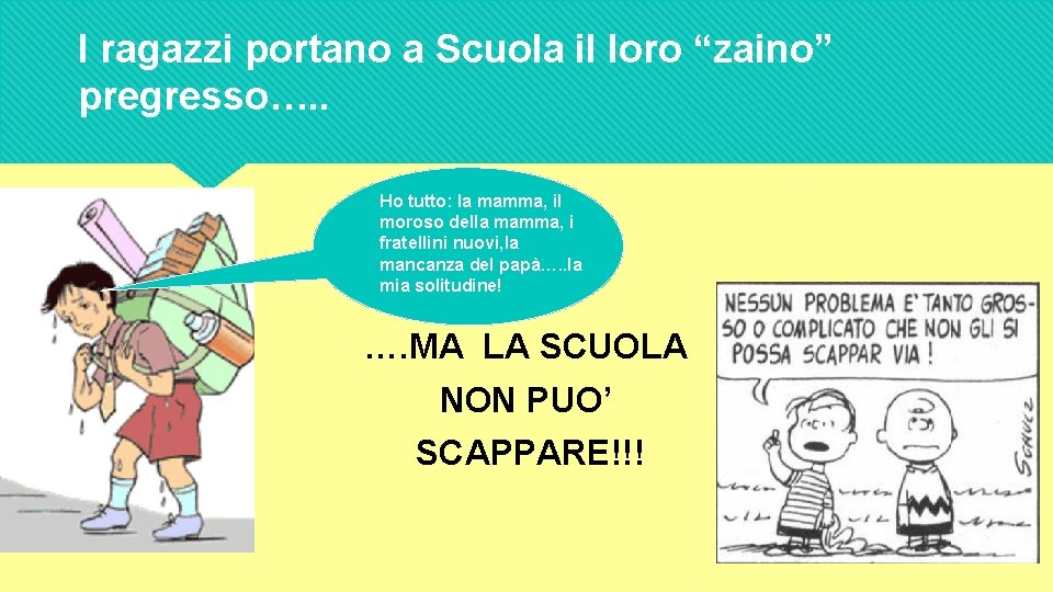 I ragazzi portano a Scuola il loro “zaino” pregresso…. . Ho tutto: la mamma,