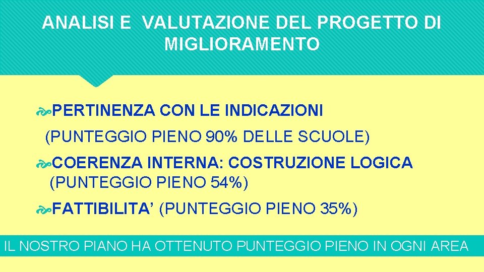 ANALISI E VALUTAZIONE DEL PROGETTO DI MIGLIORAMENTO PERTINENZA CON LE INDICAZIONI (PUNTEGGIO PIENO 90%