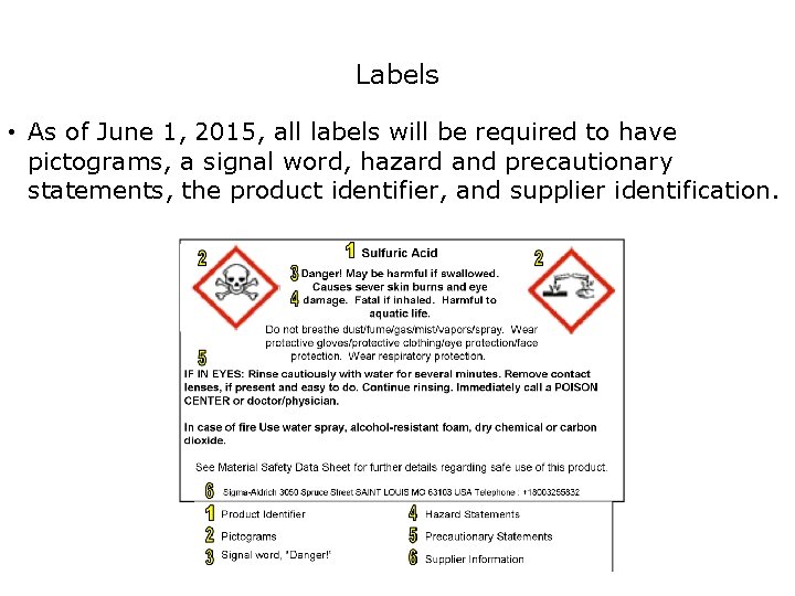 Safety Labels • As of June 1, 2015, all labels will be required to