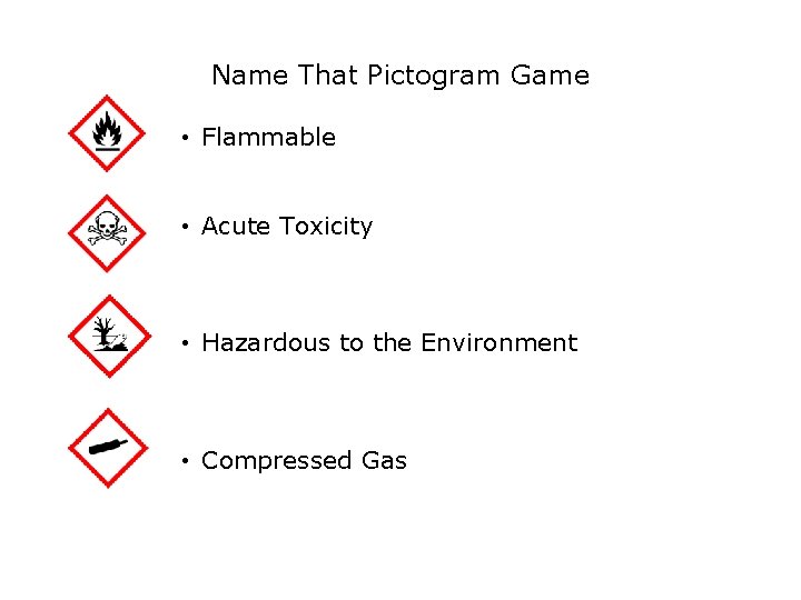 Safety Name That Pictogram Game • Flammable • Acute Toxicity • Hazardous to the