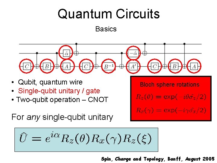 Quantum Circuits Basics • Qubit, quantum wire • Single-qubit unitary / gate • Two-qubit