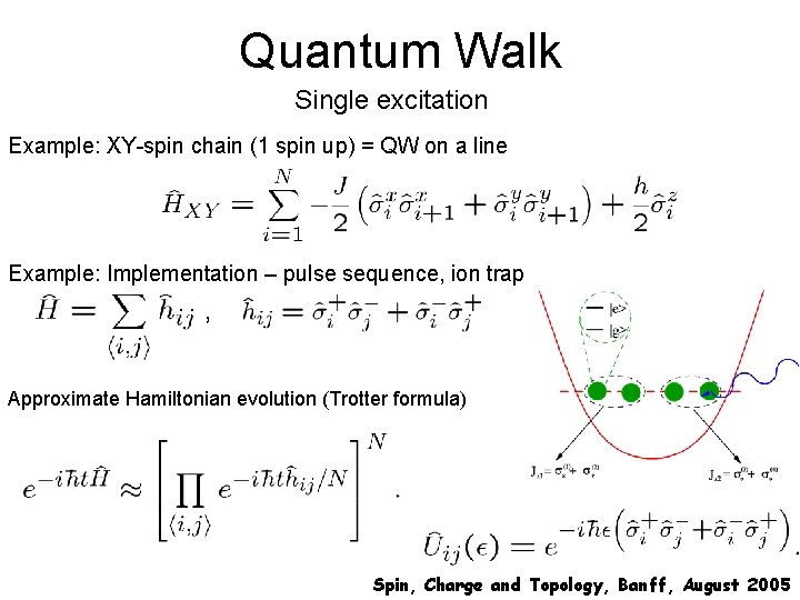 Quantum Walk Single excitation Example: XY-spin chain (1 spin up) = QW on a