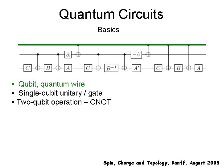 Quantum Circuits Basics • Qubit, quantum wire • Single-qubit unitary / gate • Two-qubit