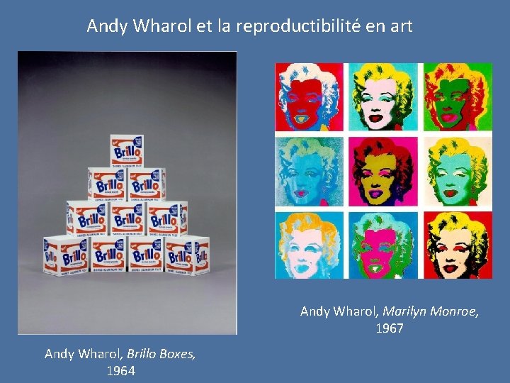 Andy Wharol et la reproductibilité en art Andy Wharol, Marilyn Monroe, 1967 Andy Wharol,