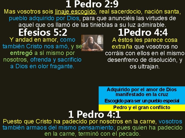 1 Pedro 2: 9 Mas vosotros sois linaje escogido, real sacerdocio, nación santa, pueblo