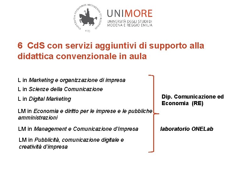 6 Cd. S con servizi aggiuntivi di supporto alla didattica convenzionale in aula L