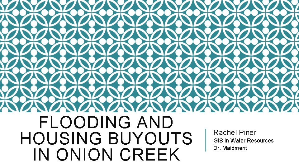 FLOODING AND HOUSING BUYOUTS IN ONION CREEK Rachel Piner GIS in Water Resources Dr.
