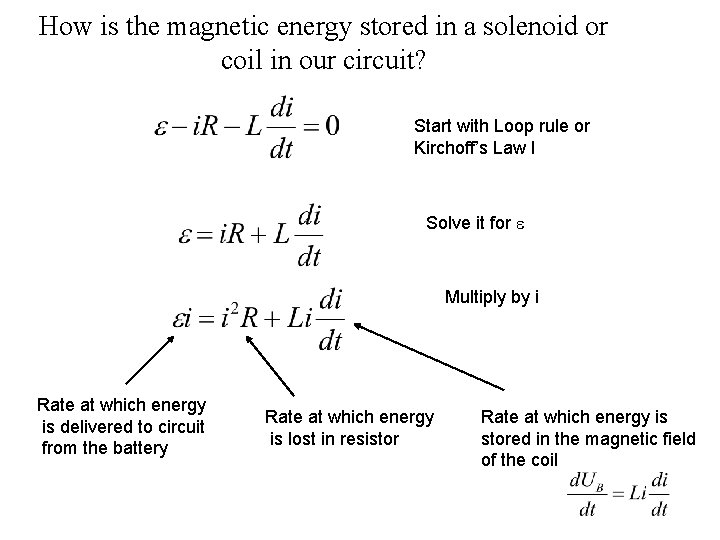 How is the magnetic energy stored in a solenoid or coil in our circuit?