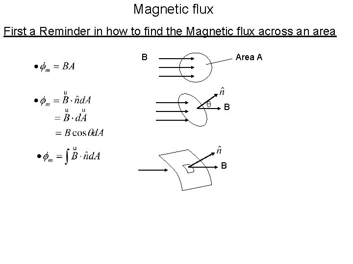 Magnetic flux First a Reminder in how to find the Magnetic flux across an