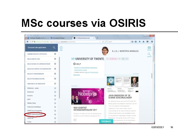 MSc courses via OSIRIS 02/03/2021 19 