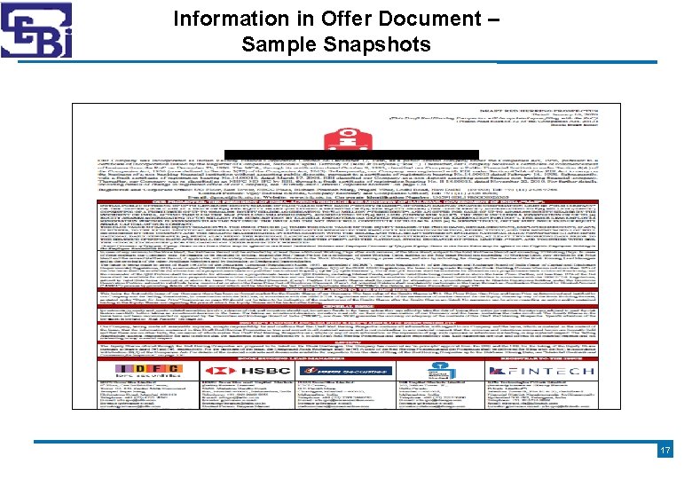 Information in Offer Document – Sample Snapshots 17 