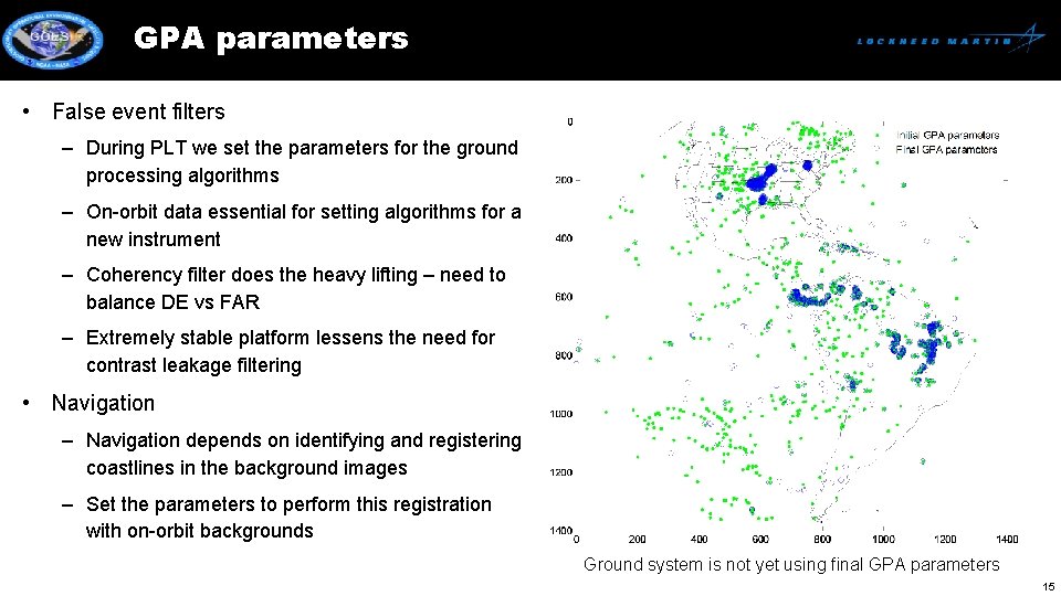 GPA parameters • False event filters – During PLT we set the parameters for