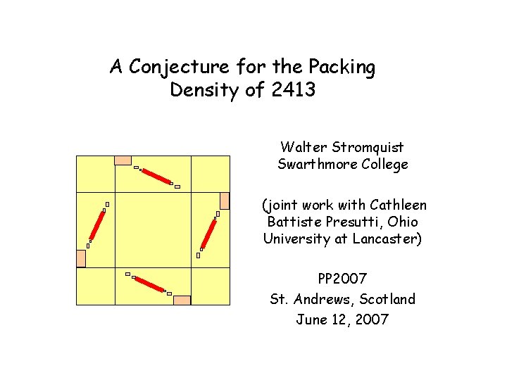 A Conjecture for the Packing Density of 2413 Walter Stromquist Swarthmore College (joint work
