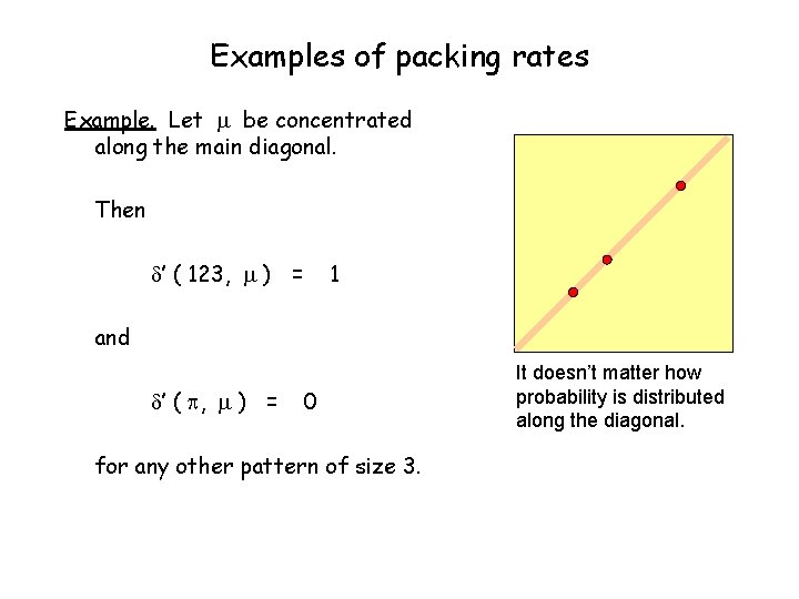 Examples of packing rates Example. Let be concentrated along the main diagonal. Then ’