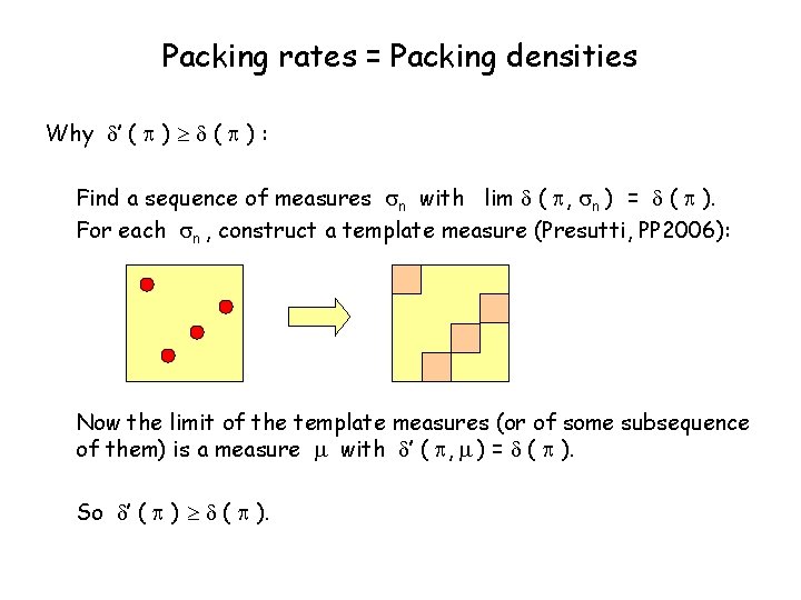 Packing rates = Packing densities Why ’ ( ) : Find a sequence of