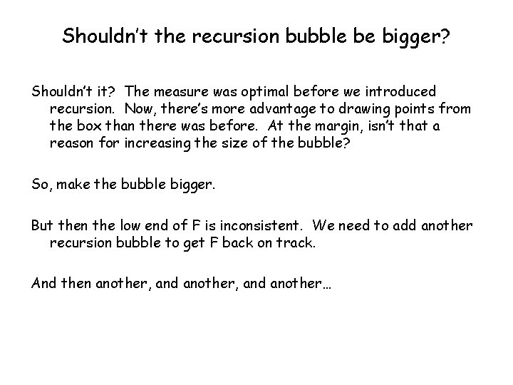 Shouldn’t the recursion bubble be bigger? Shouldn’t it? The measure was optimal before we