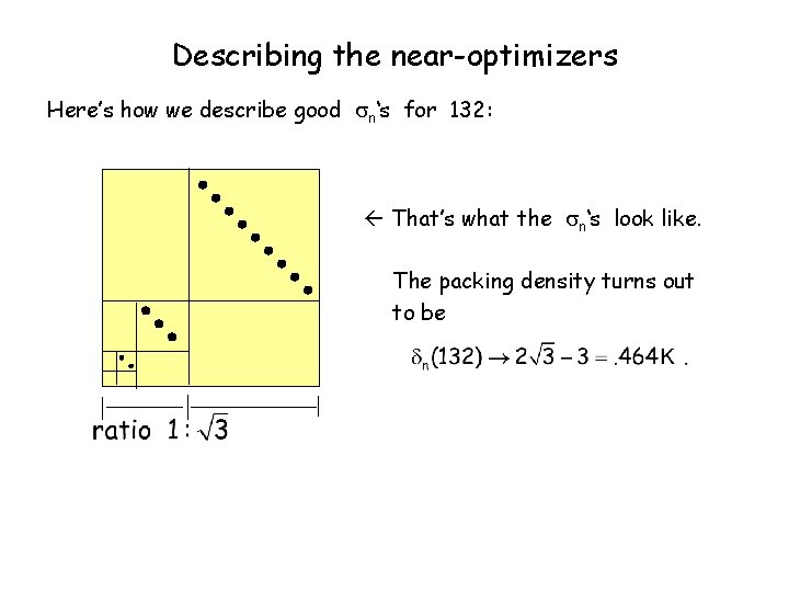 Describing the near-optimizers Here’s how we describe good n‘s for 132: That’s what the