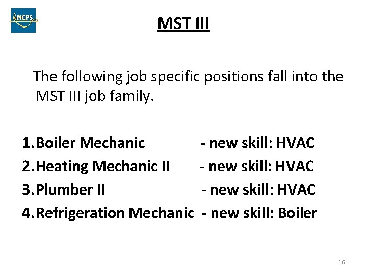 MST III The following job specific positions fall into the MST III job family.