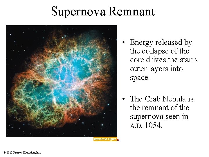 Supernova Remnant • Energy released by the collapse of the core drives the star’s