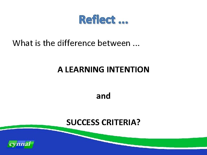 Reflect. . . What is the difference between. . . A LEARNING INTENTION and