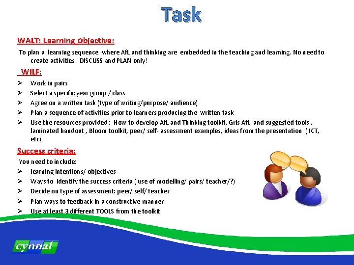  Task WALT: Learning objective: To plan a learning sequence where Af. L and