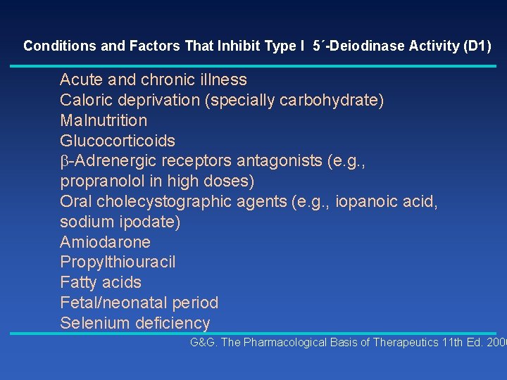 Conditions and Factors That Inhibit Type I 5´-Deiodinase Activity (D 1) Acute and chronic Conditions and Factors That Inhibit Type I 5´-Deiodinase Activity (D 1) Acute and chronic