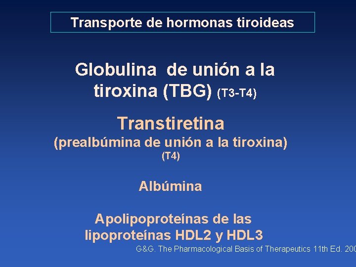Transporte de hormonas tiroideas Globulina de unión a la tiroxina (TBG) (T 3 -T