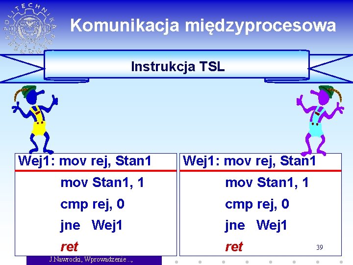 Komunikacja międzyprocesowa Instrukcja TSL Wej 1: mov rej, Stan 1 mov Stan 1, 1