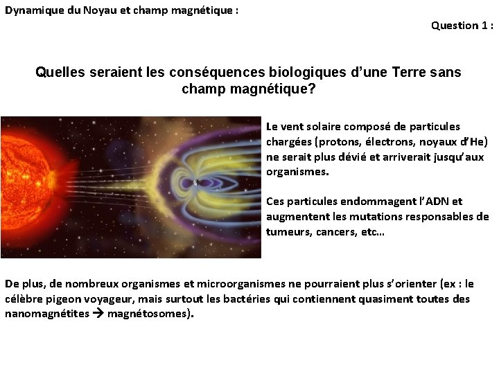 Dynamique du Noyau et champ magnétique : Question 1 : Quelles seraient les conséquences Dynamique du Noyau et champ magnétique : Question 1 : Quelles seraient les conséquences