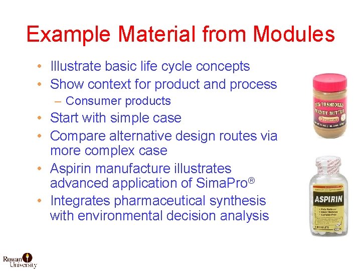 Example Material from Modules • Illustrate basic life cycle concepts • Show context for
