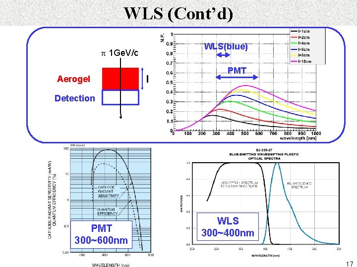 WLS (Cont’d) WLS(blue) p 1 Ge. V/c Aerogel l PMT Detection PMT 300~600 nm