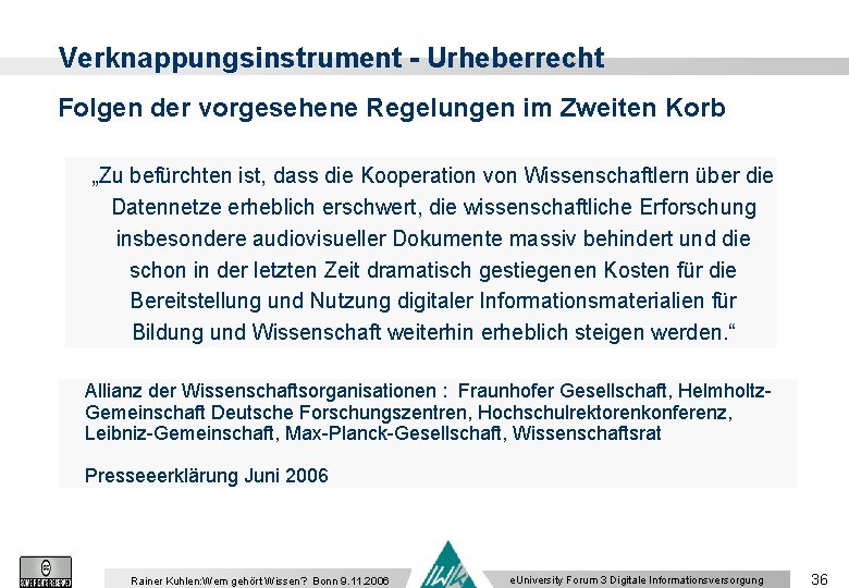 Verknappungsinstrument - Urheberrecht Folgen der vorgesehene Regelungen im Zweiten Korb „Zu befürchten ist, dass