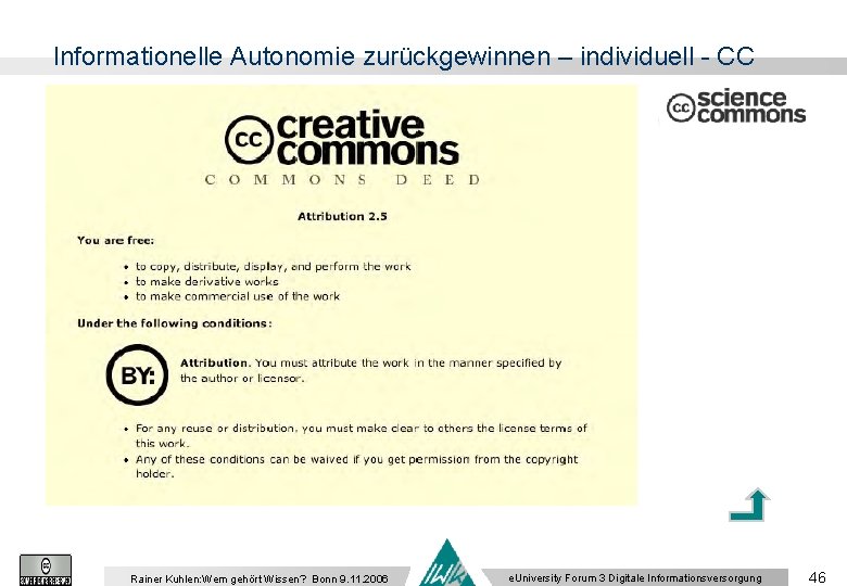 Informationelle Autonomie zurückgewinnen – individuell - CC Rainer Kuhlen: Wem gehört Wissen? Bonn 9.