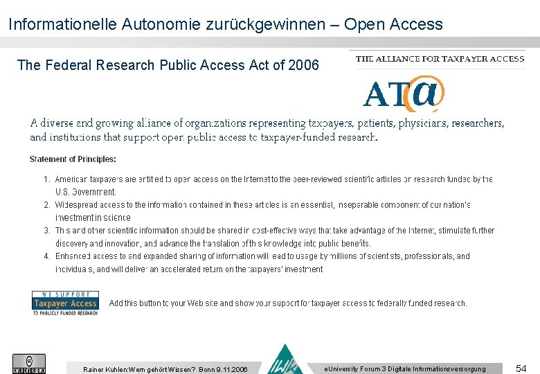 Informationelle Autonomie zurückgewinnen – Open Access The Federal Research Public Access Act of 2006