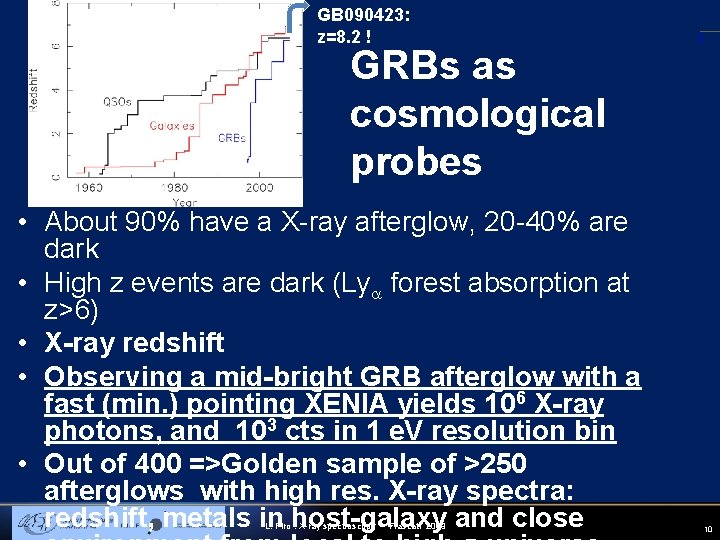 GB 090423: z=8. 2 ! GRBs as cosmological probes • About 90% have a