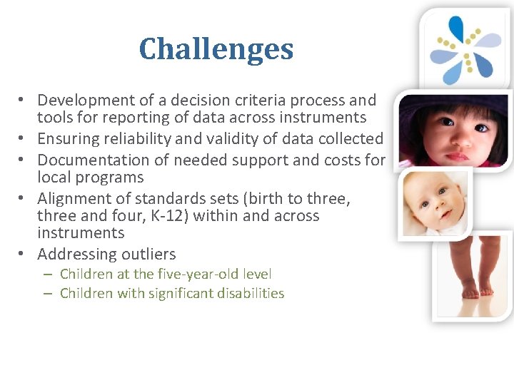 Challenges • Development of a decision criteria process and tools for reporting of data