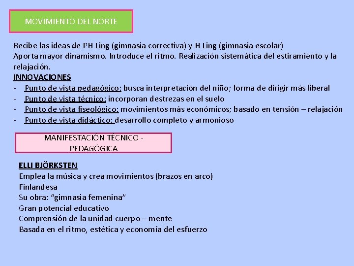 MOVIMIENTO DEL NORTE Recibe las ideas de PH Ling (gimnasia correctiva) y H Ling