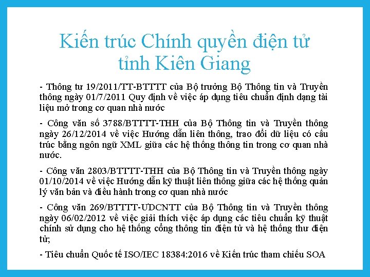 Kiến trúc Chính quyền điện tử tỉnh Kiên Giang - Thông tư 19/2011/TT-BTTTT của