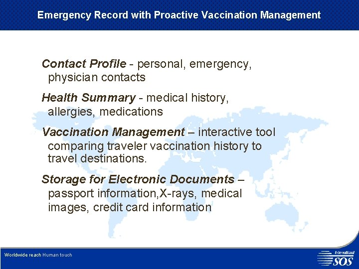Emergency Record with Proactive Vaccination Management Contact Profile - personal, emergency, physician contacts Health
