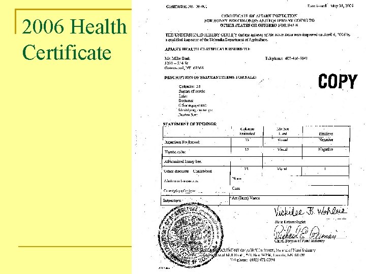 2006 Health Certificate 