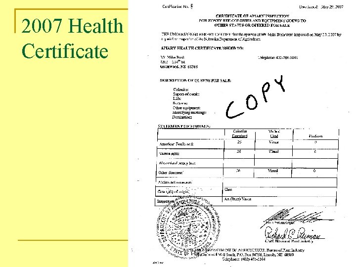 2007 Health Certificate 