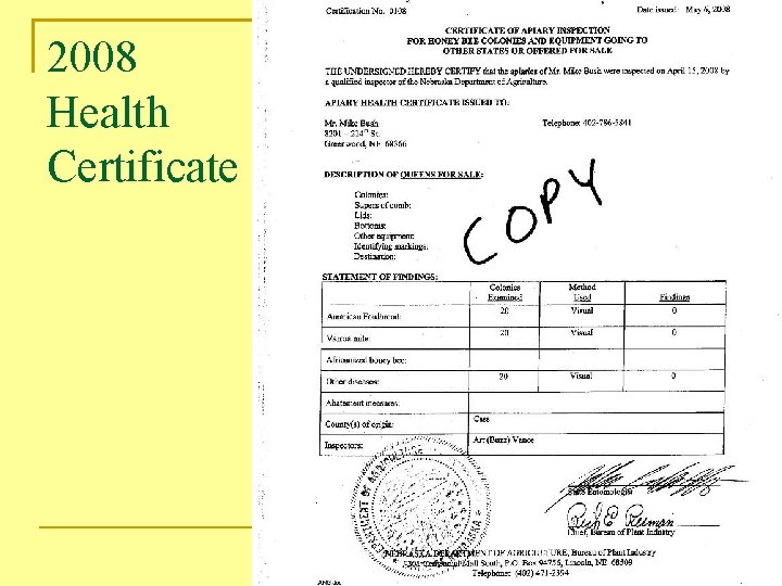 2008 Health Certificate 