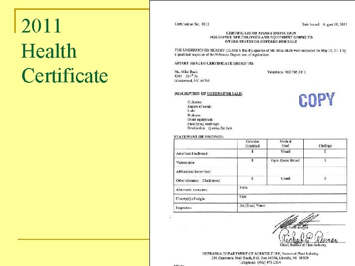 2011 Health Certificate 