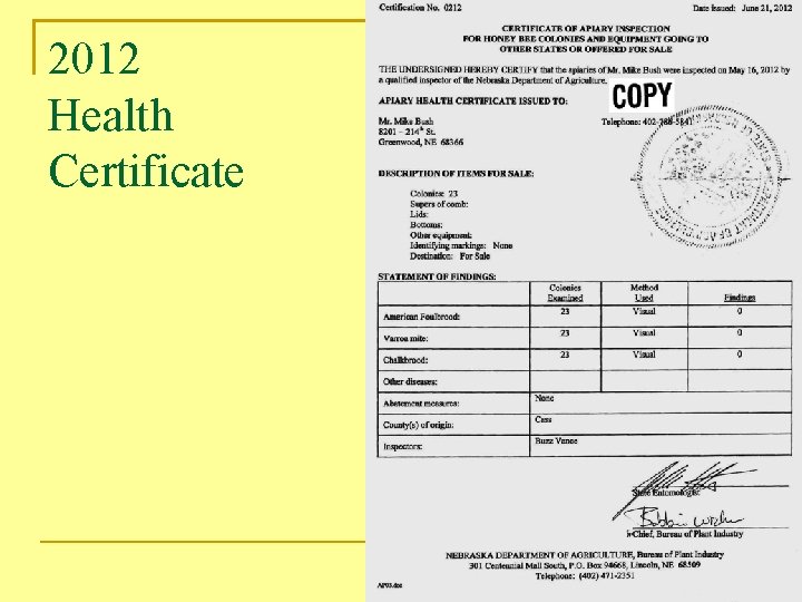 2012 Health Certificate 