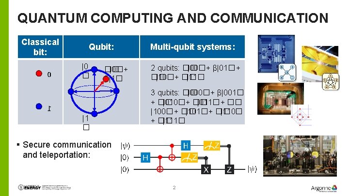 QUANTUM COMPUTING AND COMMUNICATION Classical bit: Qubit: |0 � �� |0� + β|1� |1