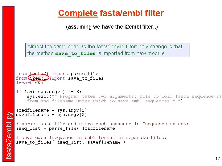 Complete fasta/embl filter (assuming we have the i 2 embl filter. . ) fasta