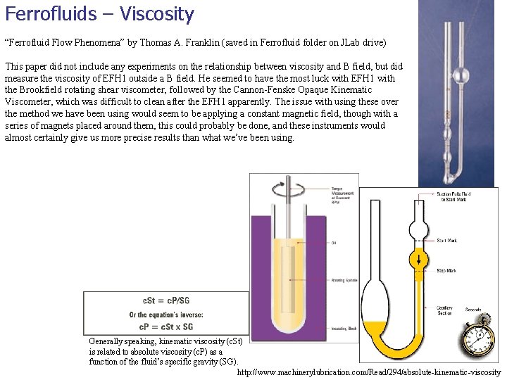 Ferrofluids – Viscosity “Ferrofluid Flow Phenomena” by Thomas A. Franklin (saved in Ferrofluid folder