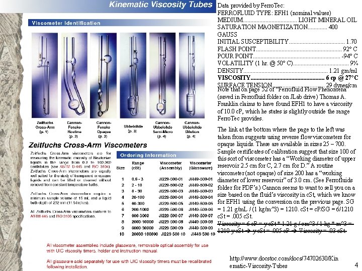 Data provided by Ferro. Tec: FERROFLUID TYPE: EFH 1 (nominal values) MEDIUM. . . Data provided by Ferro. Tec: FERROFLUID TYPE: EFH 1 (nominal values) MEDIUM. . .